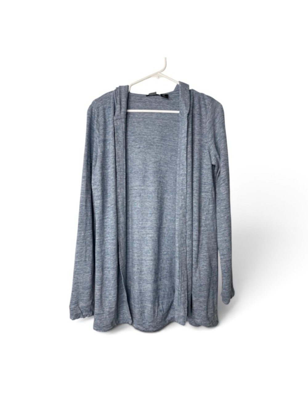 TAHARI Cardigan Women’s Medium Linen Heather Blue Open Front Hooded Beach Fall